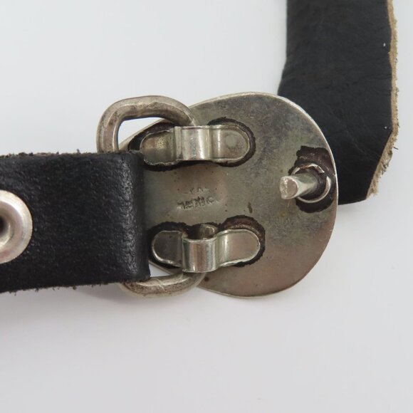 VTG Navajo Bear Paw Shadow Box Concho Belt 60in Long Silver Metal Black Leather